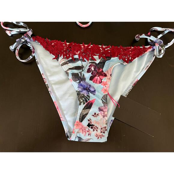 NWT South Beach * Bikini Light Blue Floral Top & Bottom Tie Sz6 - Picture 3 of 14
